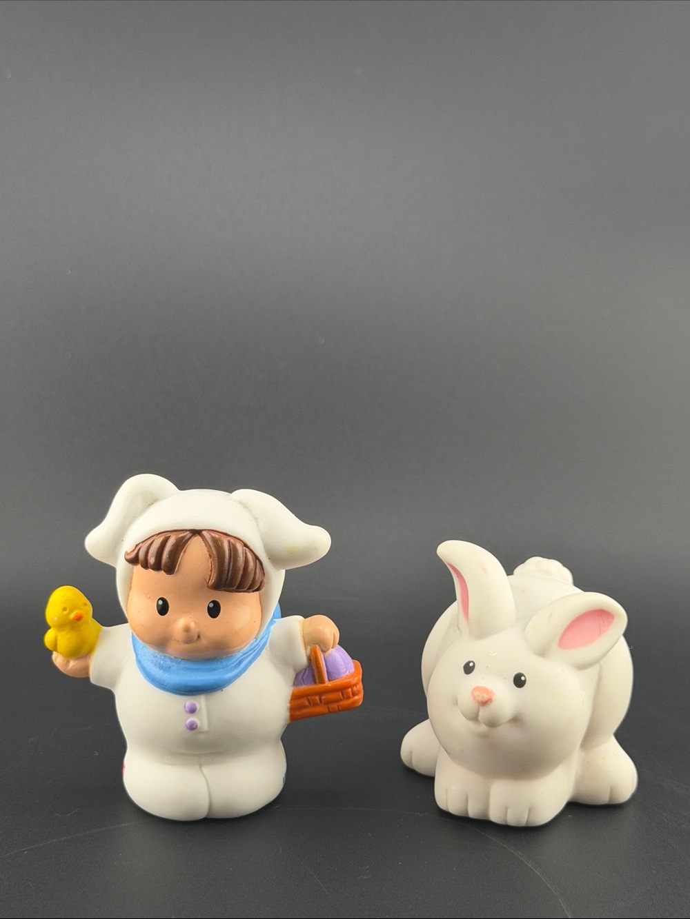 Fisher Price little people bunny boy with yellow chick and white rabbit figure